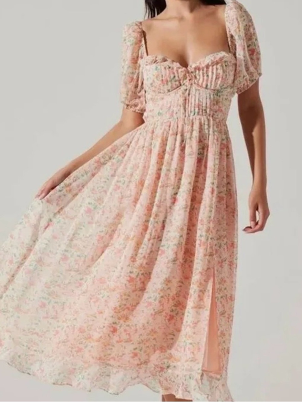 NWT Astra the Label Floral Pink Puff-Sleeve Midi Dress in XS